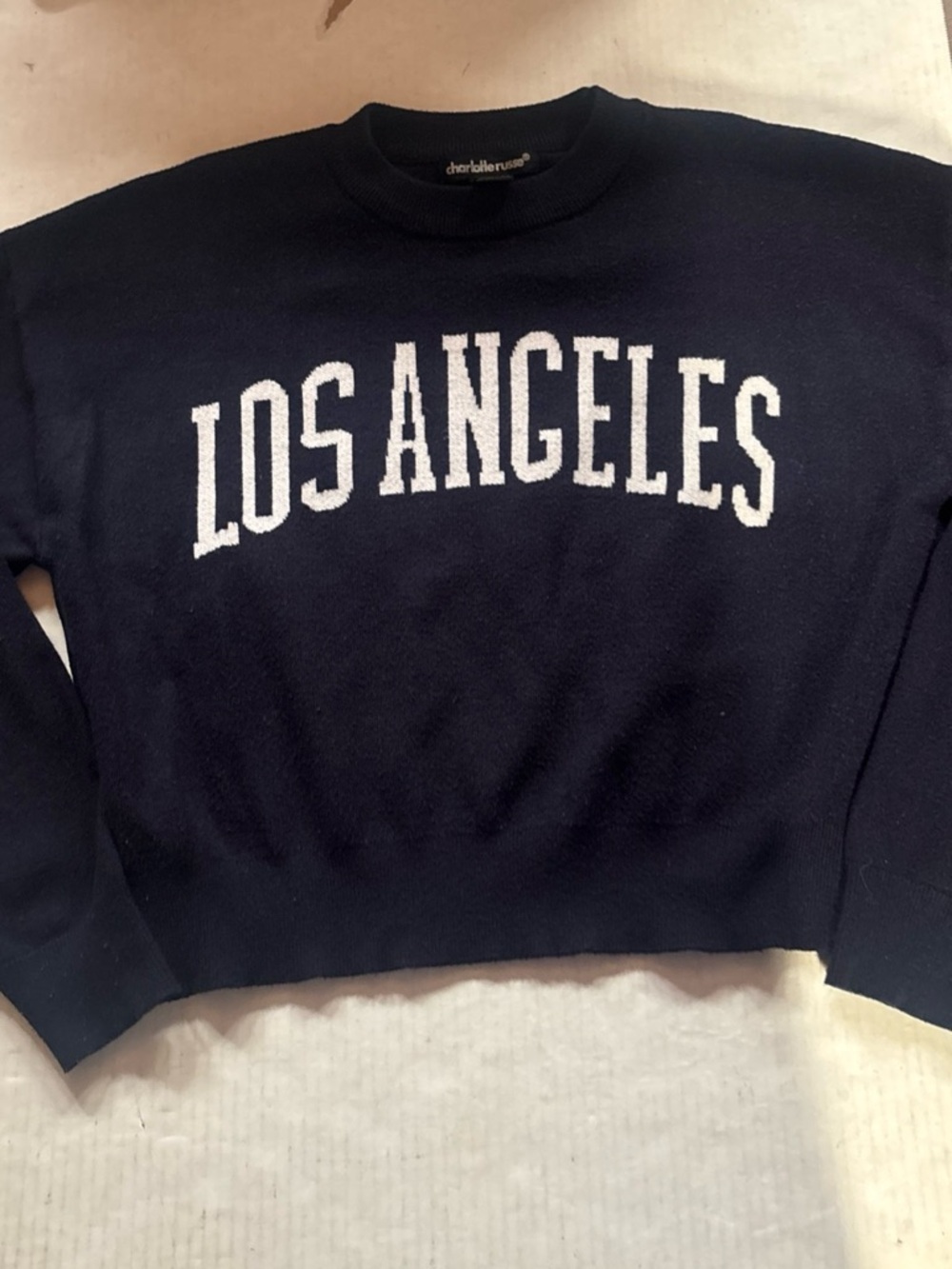 Charlotte Russe Navy Crewneck Sweatshirt with White Los Angeles Graphic